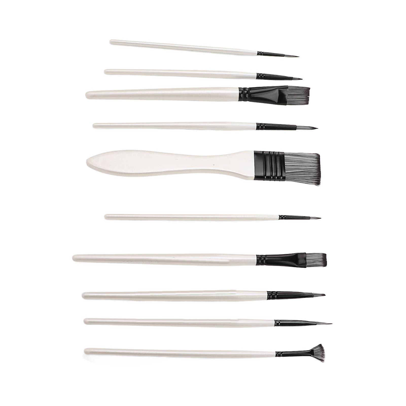 10PCS Nylon Wool Paint Brushes Set Solid Wood Handles for Acrylic