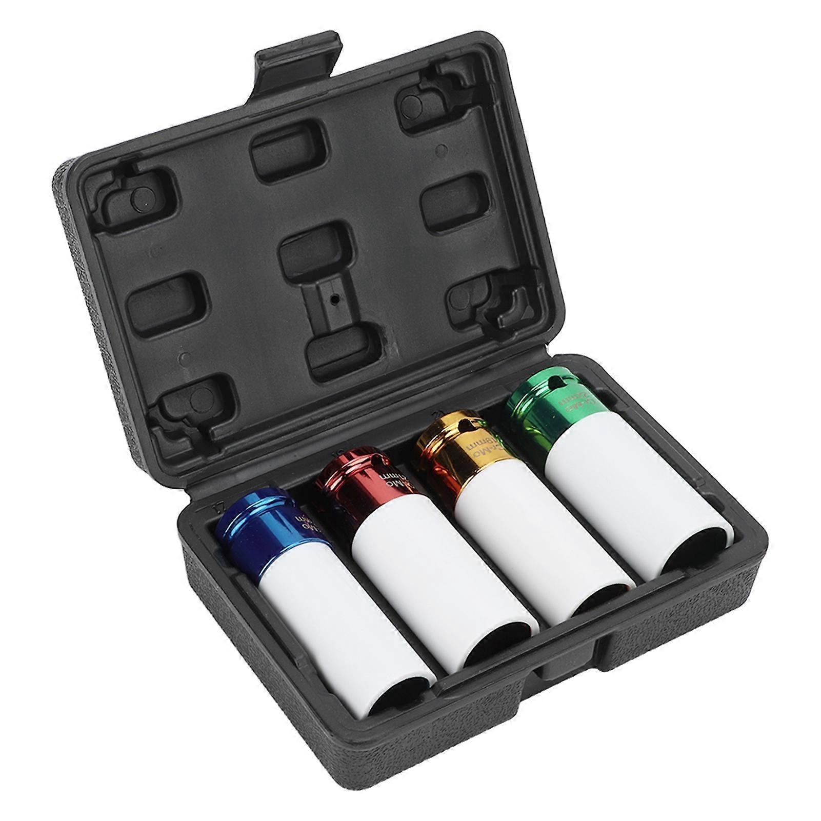 4PCS Metric 1/2in Wheel Lug Nut Drive Impact Socket 4 Colour Coded Scratch Proof for Repairing