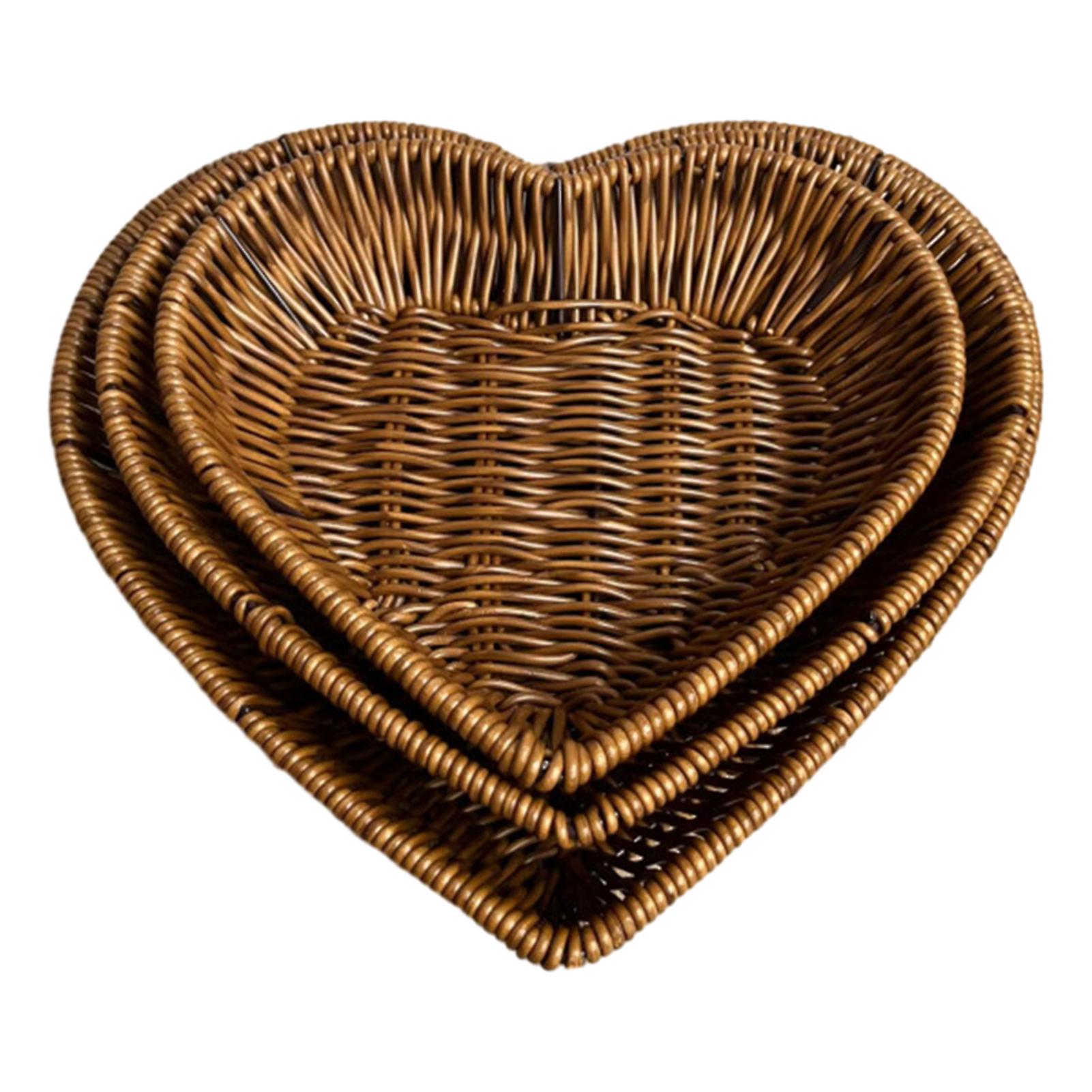 Vintage Heart-shaped Woven Storage Basket Multi-Purpose Tabletop Storage Tray for Home Kitchen