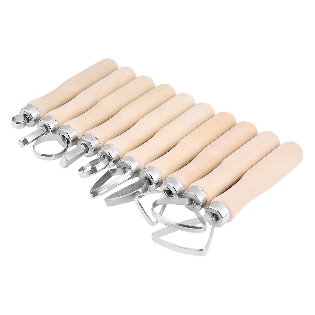 JR2-10 10Pcs Wood Handle Clay Sculpture Tools Set 12.5cm