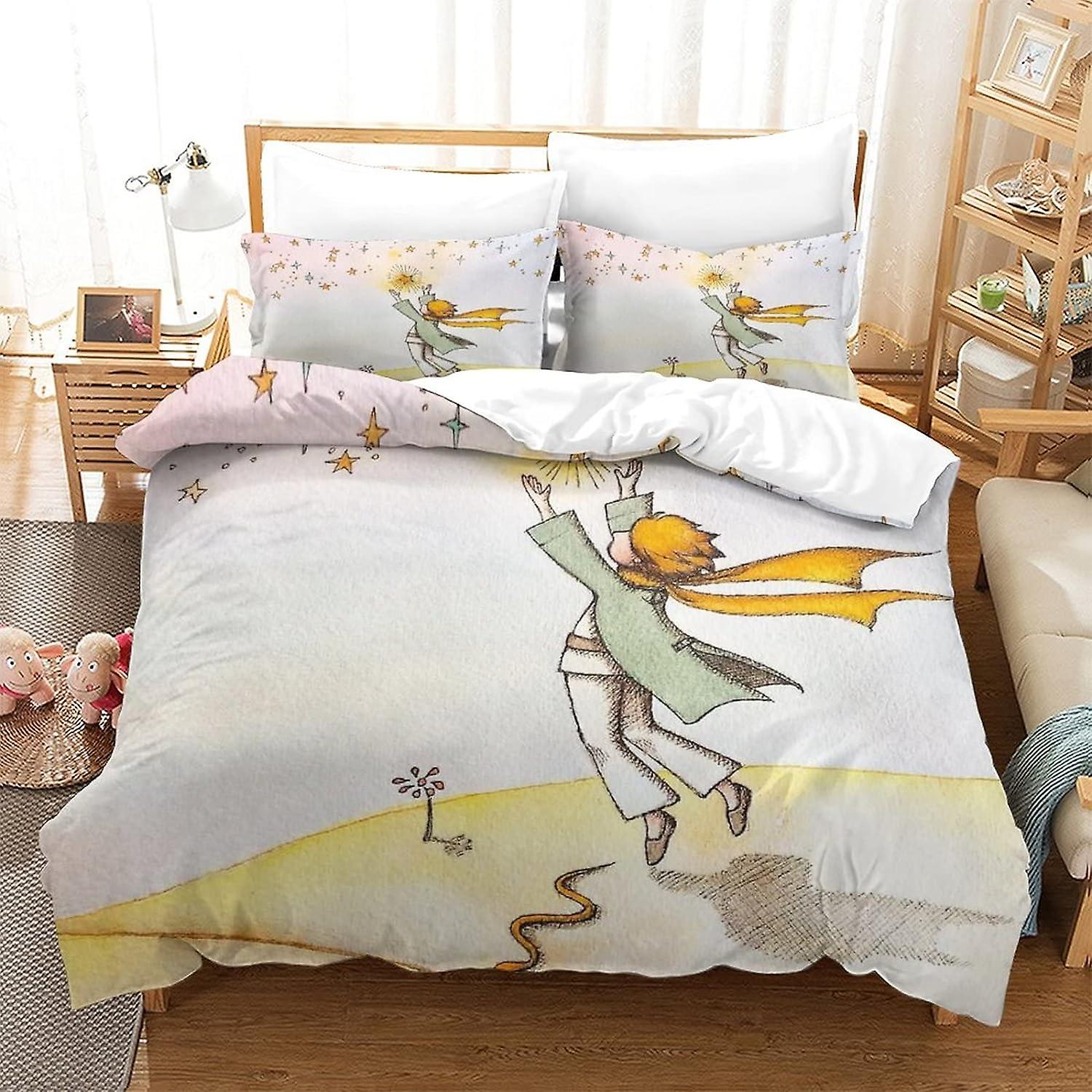 KNITII Little Prince 3D Print Duvet Cover Set Single Print Duvet Bedding Set Bedding Set Soft Cartoon Design Little Prince Rose Lightweight Microfiber