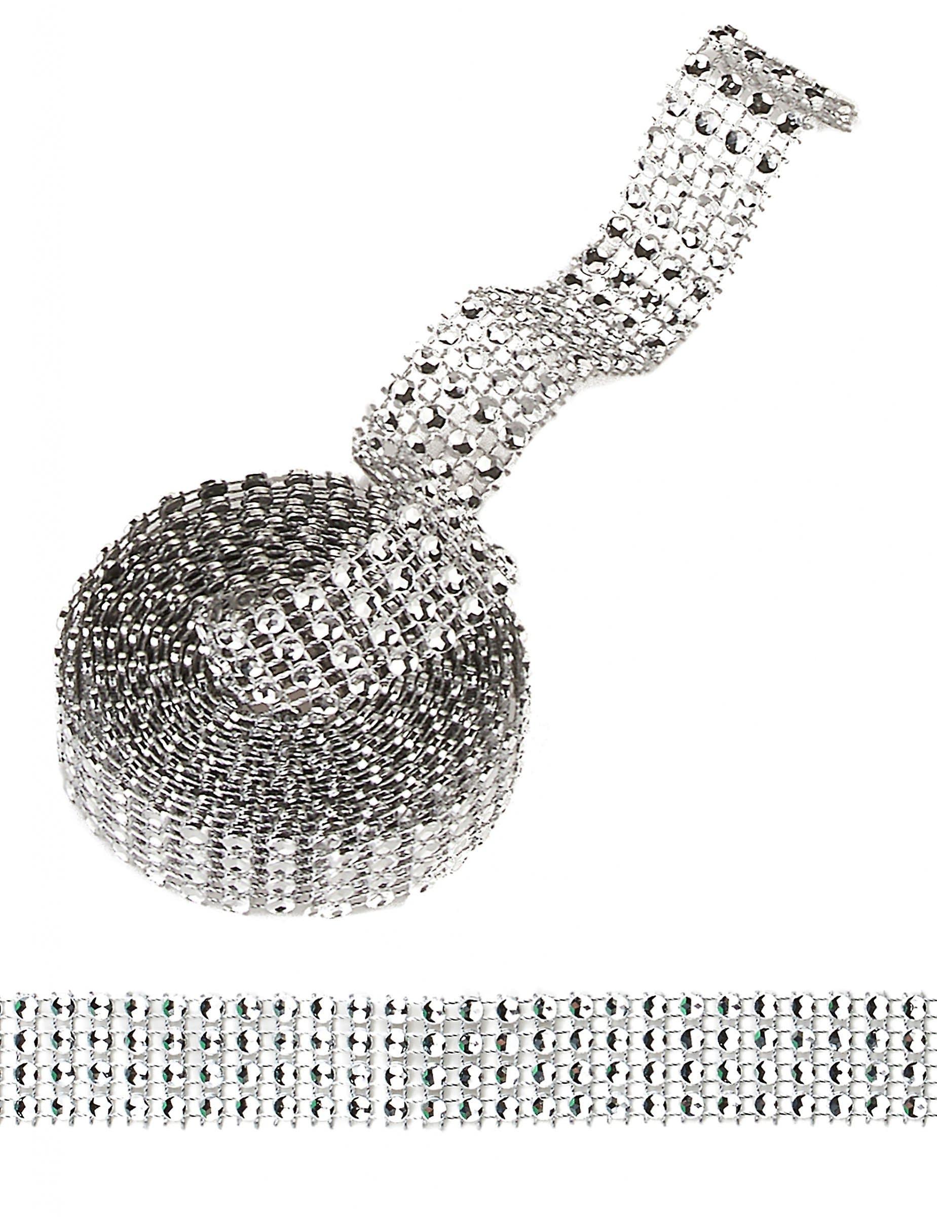 Silver rhinestone ribbon 1.8m x 2cm