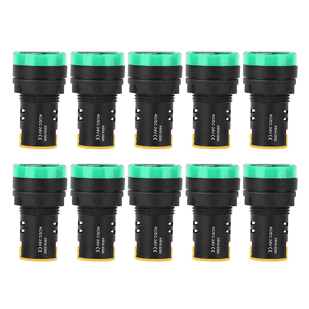 10Pcs BERM 22mm LED Power Indicator Light - Green, 24V AD16-22d, Energy-Saving Lamp