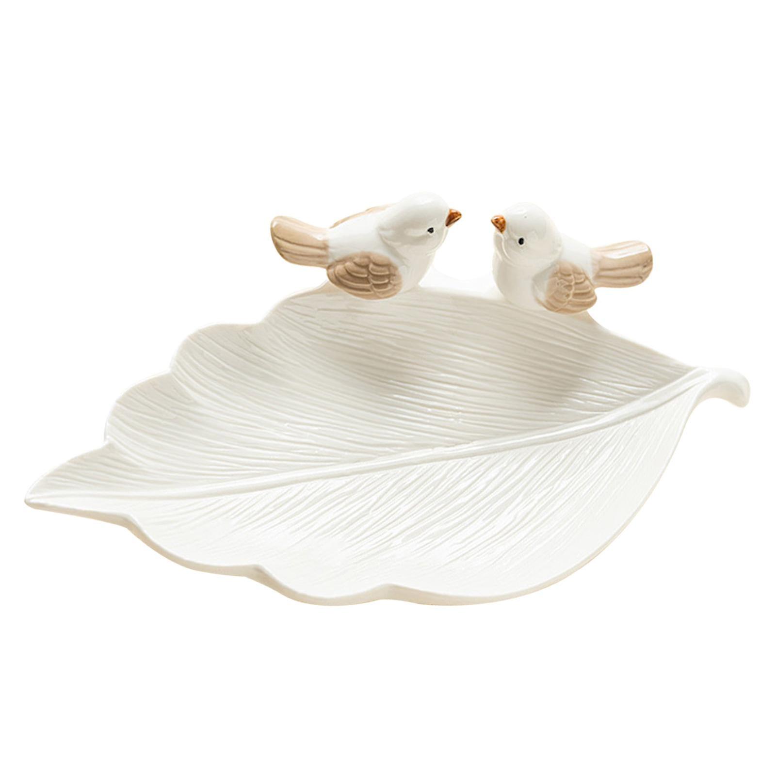 Ceramic Leaf Ring Trinket Dish Tray Snack Plate for Home Office Multipurpose White