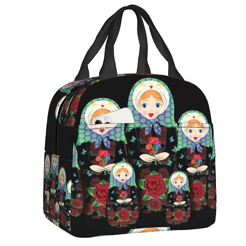 Matryoshka Dall Pattern Thermal Insulated Lunch Bags Women Russian Folk Art Portable Lunch Container For School Food Bento Box