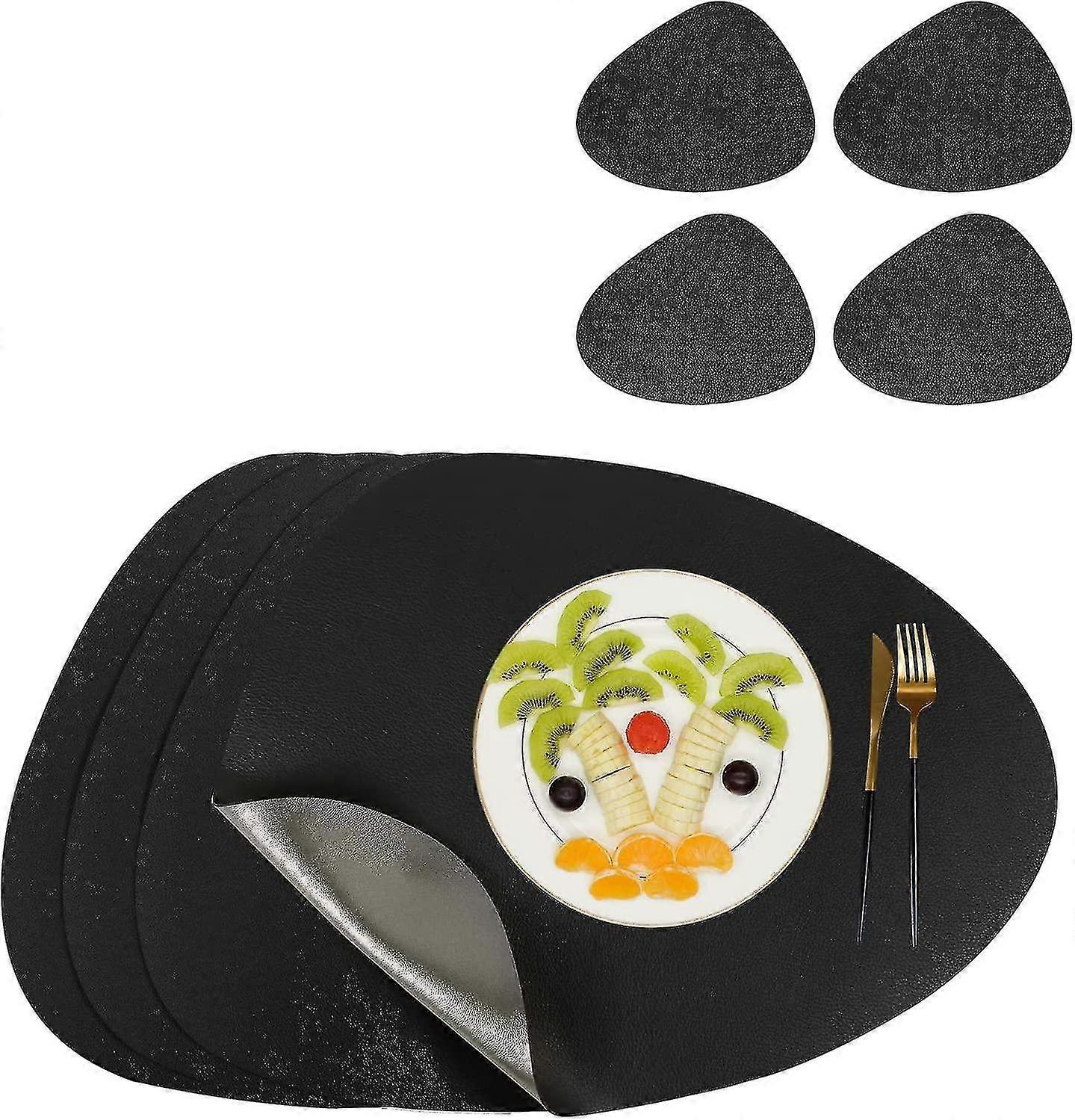 Pu Leather Placemats And Coasters 4 Sets, Waterproof Wipeable Non-slip Table Mat For Indoor Kitchen