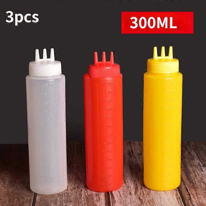 3pcs, Squeeze Bottles For Restaurant, 3 Holes Sauce Bottles, Condiment Squeeze Bottles, Squeeze Condiment Bottles, Sauce Squeeze Bottles For Salad BBQ