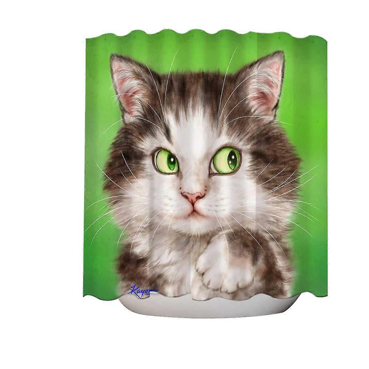 Art Painted Mysterious Green Eyes Cat Shower Curtain