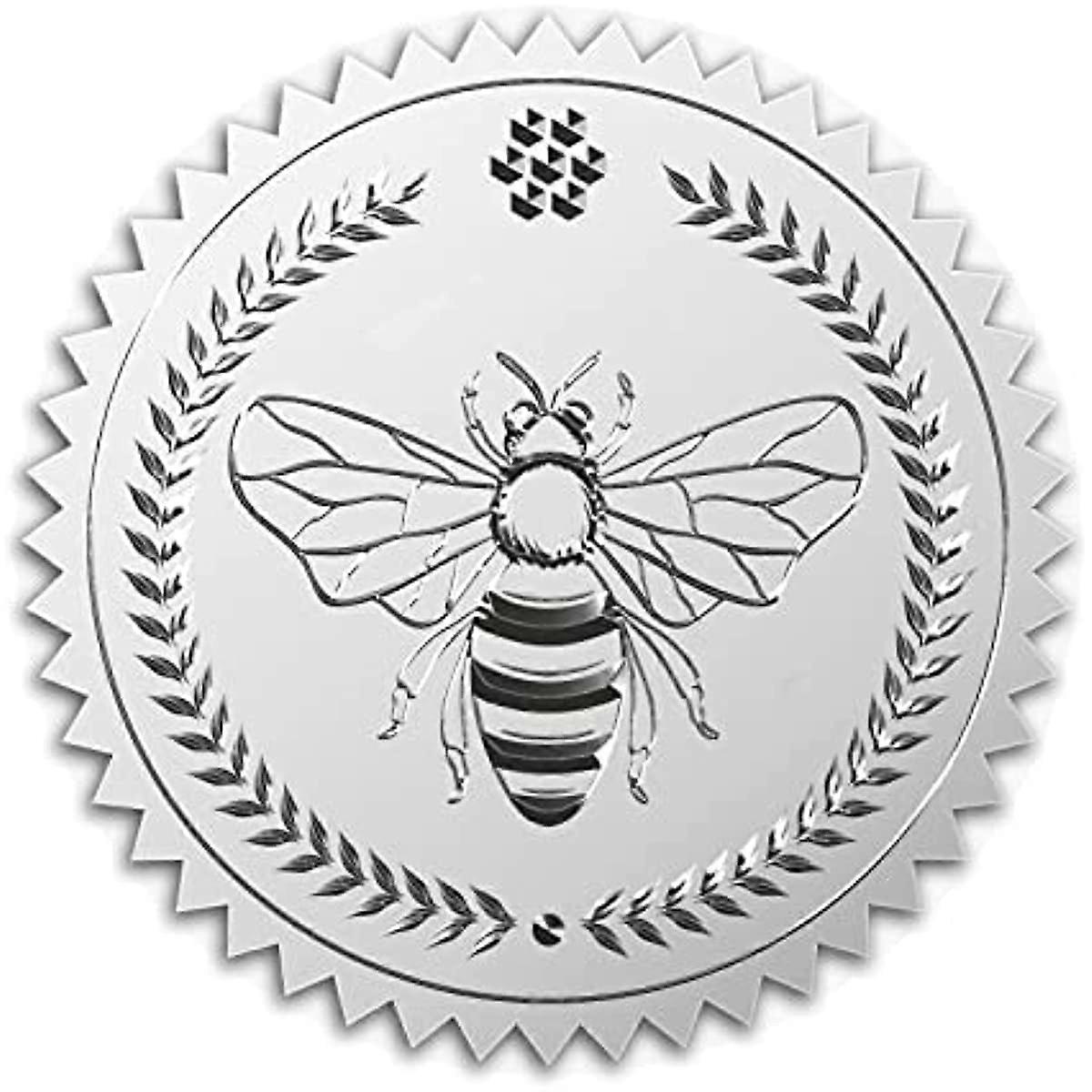 Gold Foil Sticker Bee 100pcs Certificate Seals Silver Embossed Round Wreath Gold Certificate Seal Stickers for Envelopes Invitation Card Diplomas Awar
