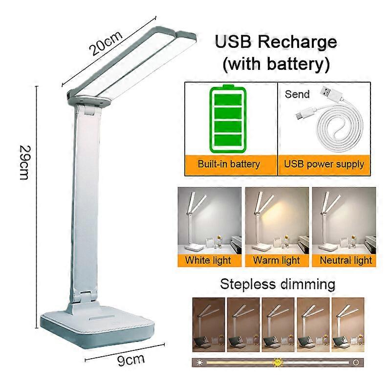 Lâmpada de mesa LED USB recarregável Lâmpada de mesa 3 níveis regulável Iluminação de mesa de toque Proteção para os olhos Dobrável para luz de mesa de quarto