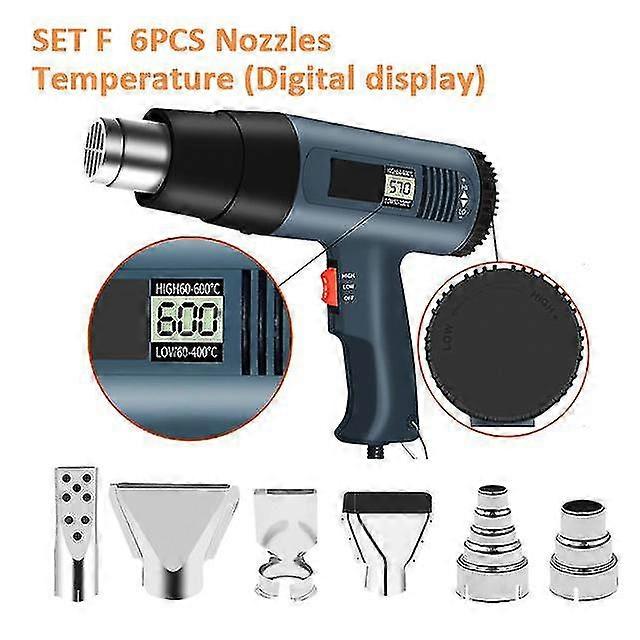 220V 2000w προηγμένη επίδειξη Digtal θερμοκρασιών πυροβόλων όπλων ζεστού αέρα διευθετήσιμη με το ηλεκτρικό πιστόλι θερμότητας ακροφυσίων 6pc