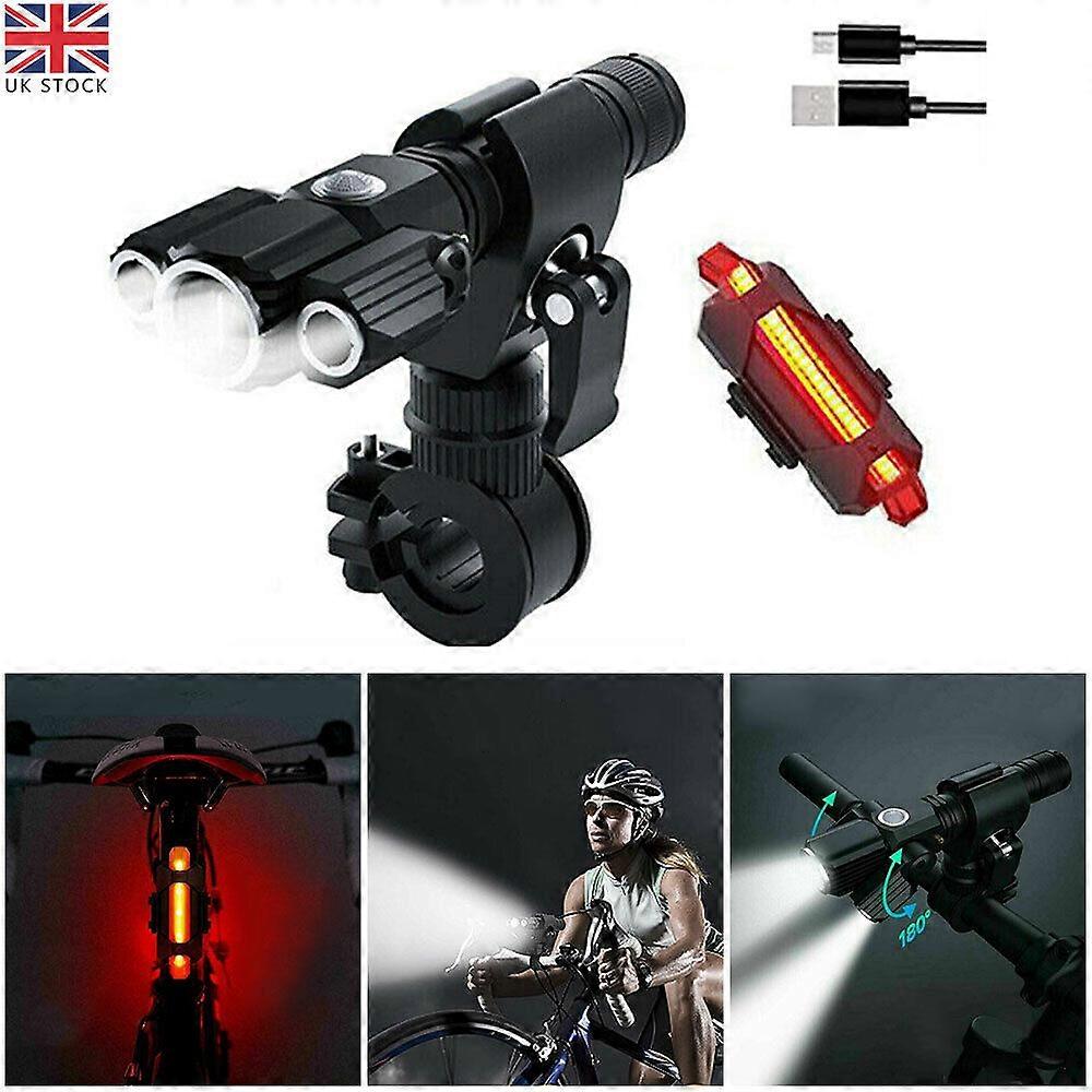 Rechargeable Bicycle T6 MTB Bike LED Torch Lights Front & Rear Lamp with Holder