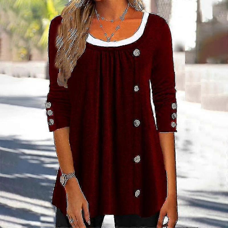 Ladies Solid Color T-shirt Basic Work Tops Crew Neck Tunic Blouse