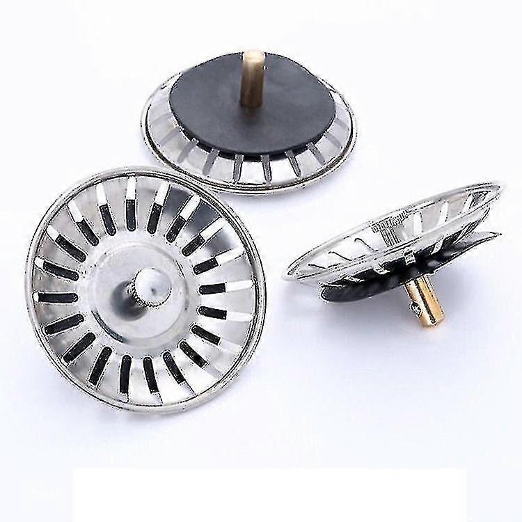 2pcs Kitchen Sink Basket Strainer Replacement For Drains Chrome Plated Stainless Steel Body With Rubber Stopper