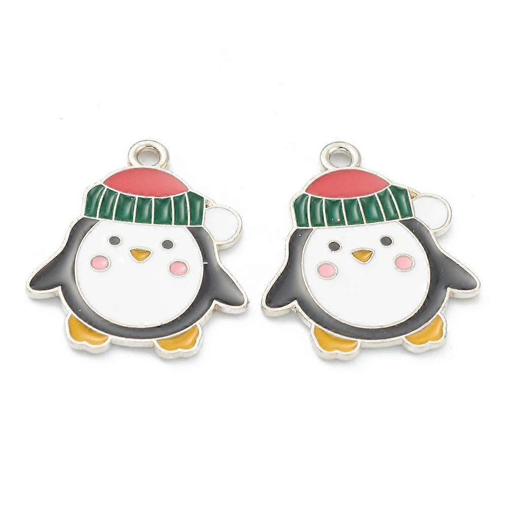 Alloy Enamel Pendants Christmas Penguin Colorful Platinum 22.5x18.5x1mm Hole: 1mm