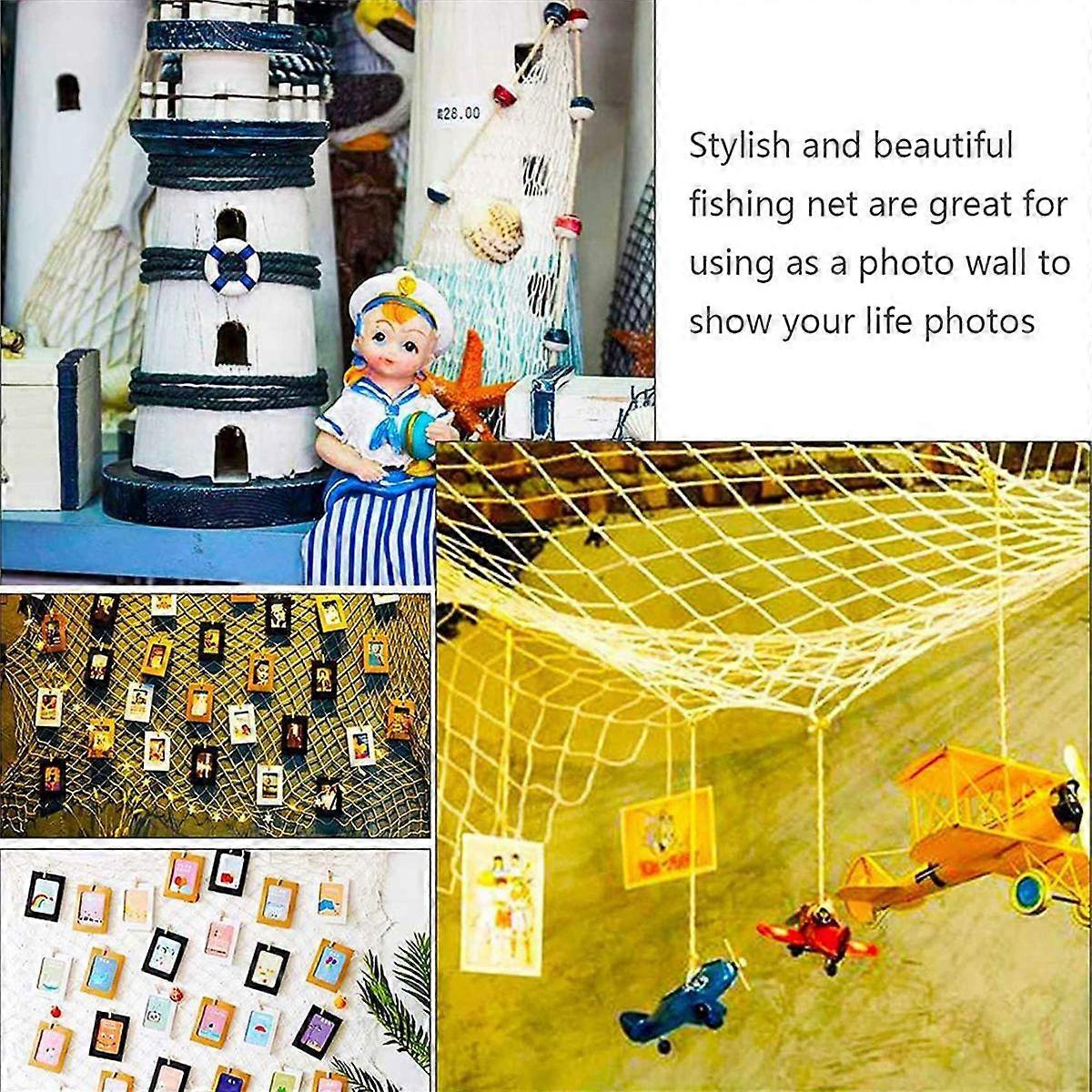 2X Fish Net for Home Photo Frame Wall Decorative Mediterranean Style for Nautical Party,Baby Shower