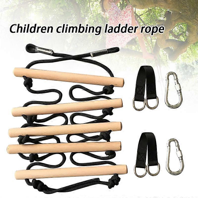 Rope Ladder for Kids Climbing Obstacle 5 Rungs Wooden Swing Rope Ladder with 2 Hooks Swing