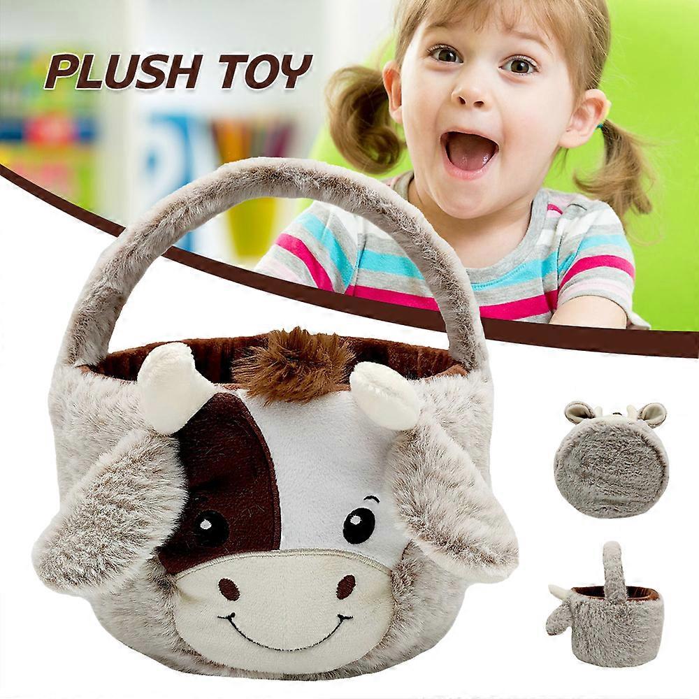 Adorable Cartoon Cow Easter Basket Plush Doll Soft Stuffed Toy Kid Hugging