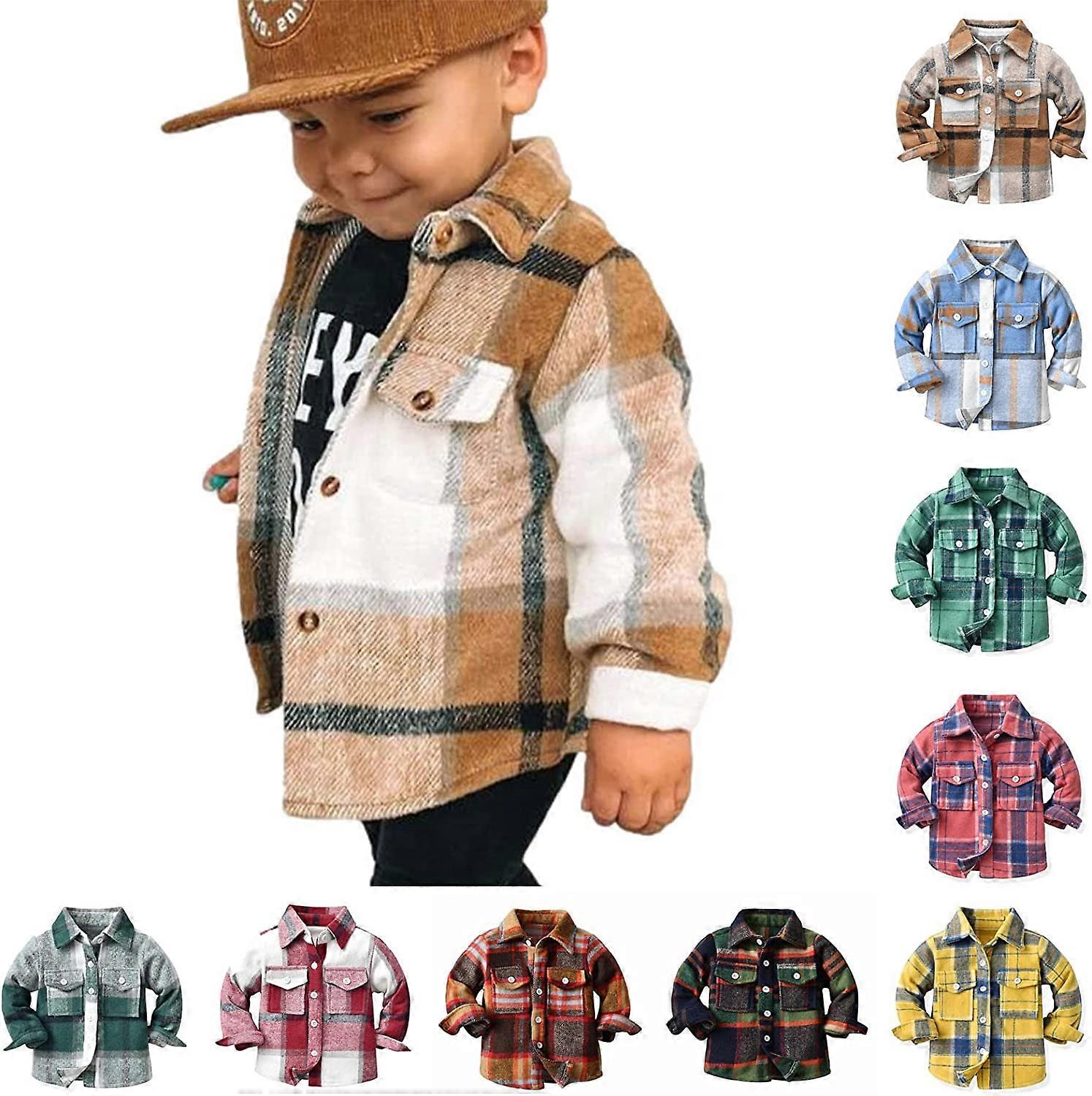 Kids Toddler Baby Boy Girl Shirt Jacket Plaid Long Sleeve Button Down Shacket Warm Shacket Coat with Pockets