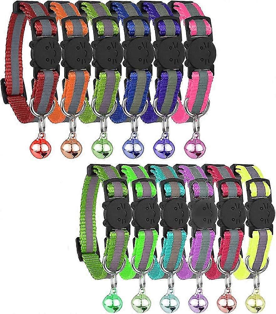 Cat Collar With Bell, Mixed Colors, Reflective Pet Collar, Runaway Cat Collar (12)
