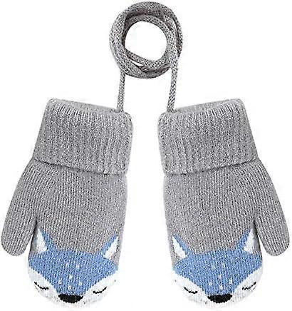 Kids Short Knitted Gloves Winter Thick Fleece Lining Mittens for 1-3 Yrs