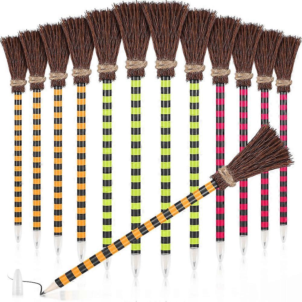 Halloween Witch Broom Pencil Colorful Witch Broom Wizard Pencil Broom Writing Pencils (12 Pieces)