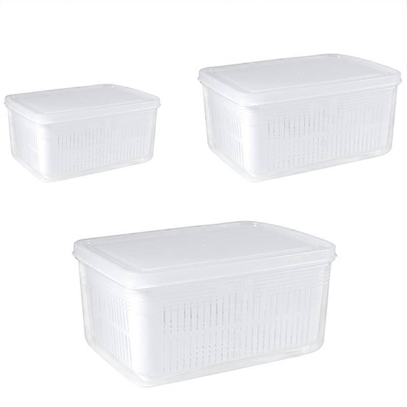 Food Storage Container for Fridge, (3 Pack) Vegetable Storage Container with Strainer, Stackable Fr
