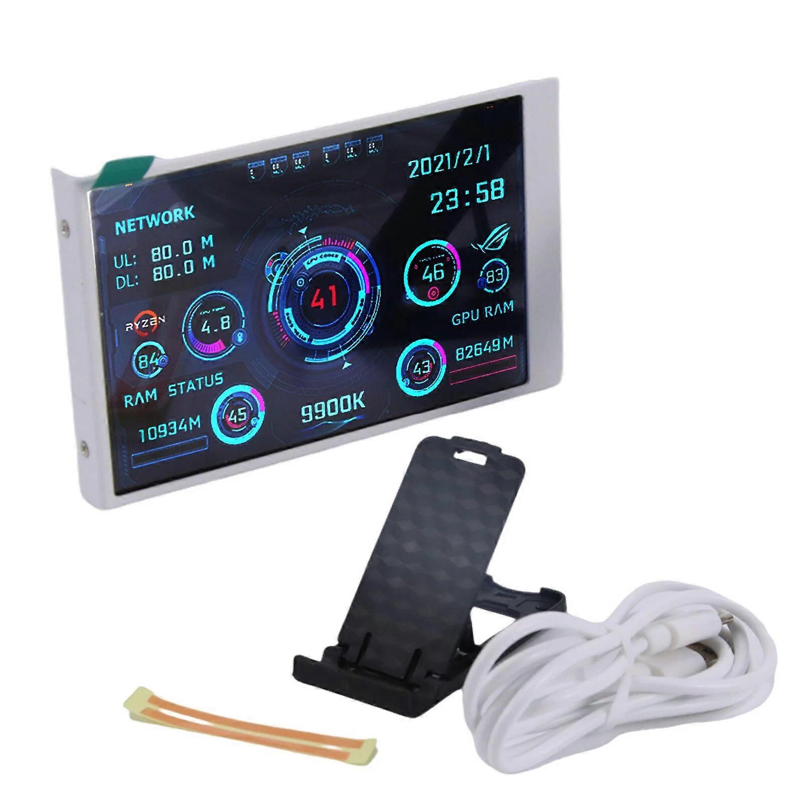 New 35 Inch IPS Computer Monitor For Mini ITX Case TYPE-C Secondary Screen CPU GPU RAM HDD USB Display Freely AIDA64 white