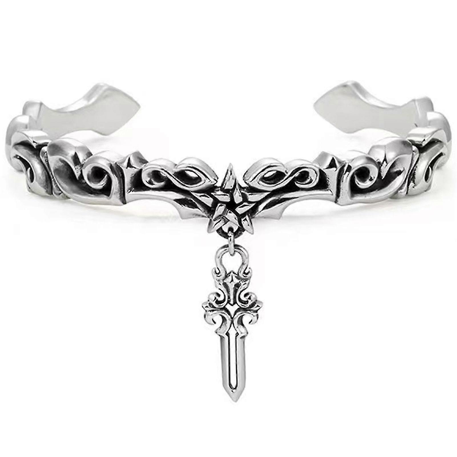 S925 Silver Retro Vine Bracelet For Men Five-pointed Star Cross Dark Pattern Bracelet For Thanksgiving Day Fathers\' Day