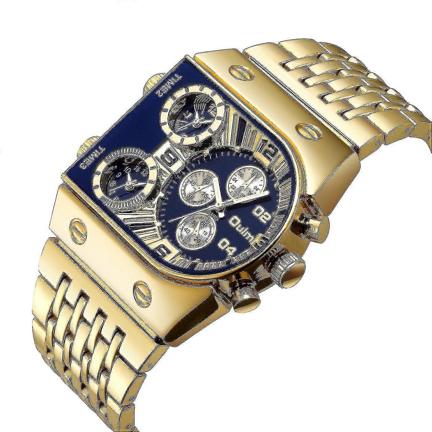 Oulm Vintage Large Dial Men Watch Multi-time Zone Luminous Display Waterproof Q