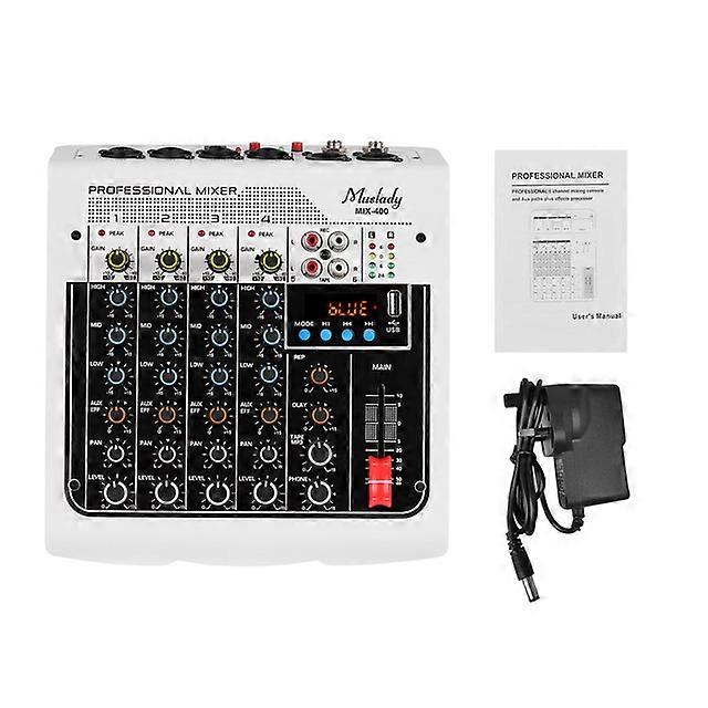 MIX-400 Professional 6-Channel Audio Mixer Mixing Console 3-Band EQ with Reverb Delay Effects Wireless Connect