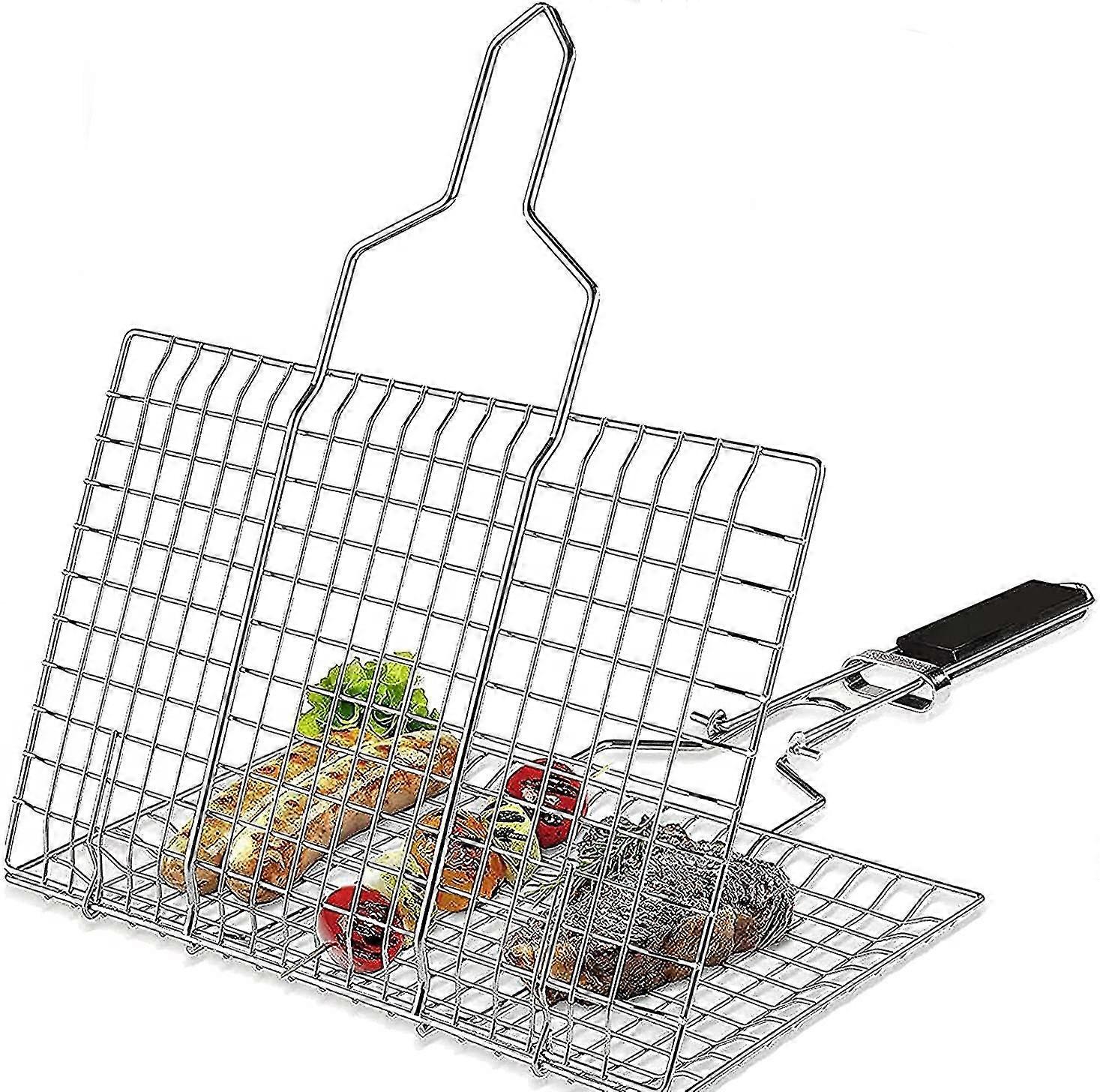 Portable Grill Basket Portable Bbq Grill Basket Fish Vegetable Steak Shrimp Sausage With Detachable Handle And Easy Carry Bag Silver Color