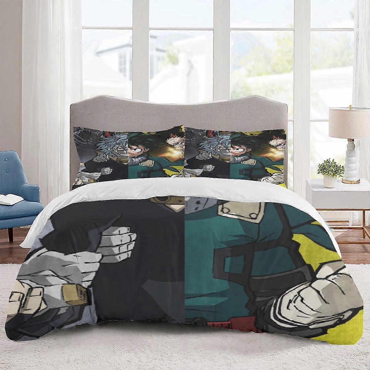 v1691 Lakan Sängkläder My hero academia sängkläder set Tecknad påslakan Lätta 3-delade insatsset för barn pojkar flickor (1 påslakan och 2 piller