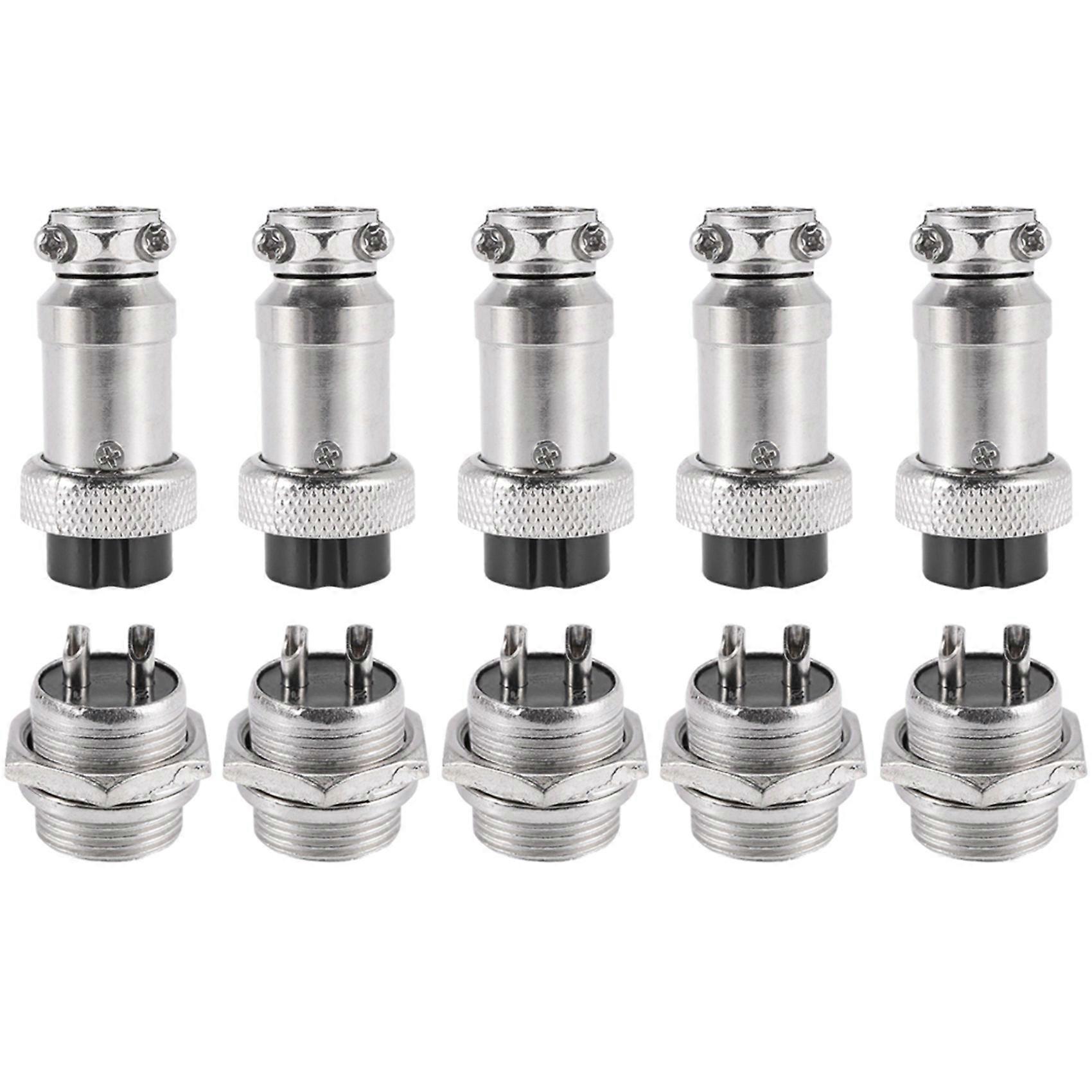 Universal Panel Mount 16mm 2Pin Aviation Connectors Plugs 5 Pcs