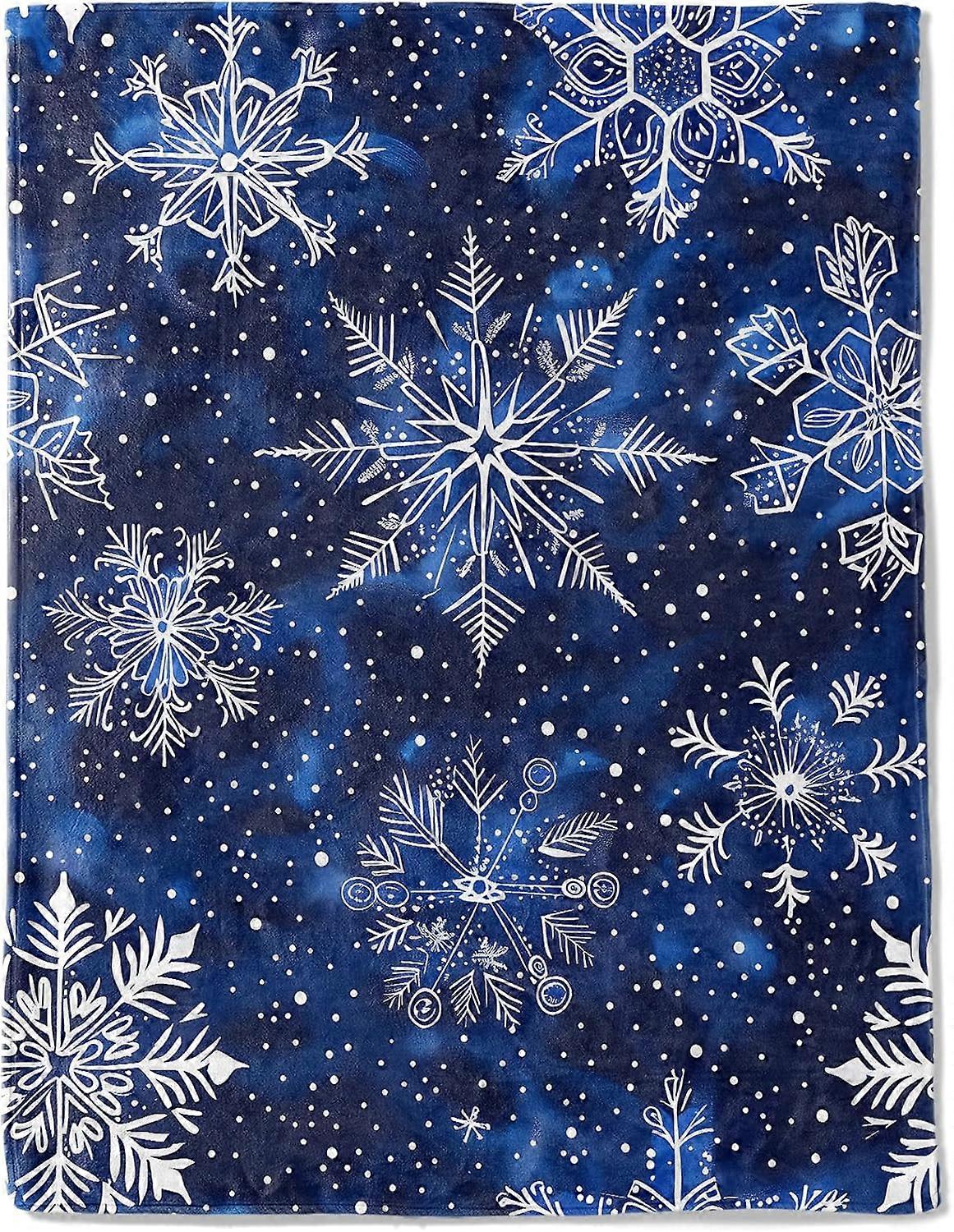 Snöflinga Flanellfilt - Lätt mjuk mysig unika presenter filtar för barn, vuxen, kvinnor, natthimmelsblå pläd, hemrum modern vintersemester deco