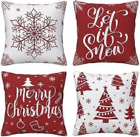 4 stykker julepudebetræk juleelement stilarter mønster dekorativt pudebetræk bomuld linned pudebetræk (40 x 40 cm, rød jul)