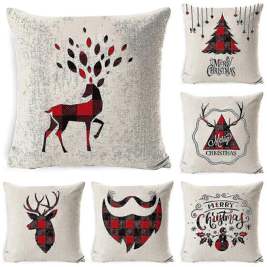 6pcs Color Printing Pillow Case Linen Soft Cushion Cover For Home 45x45cm