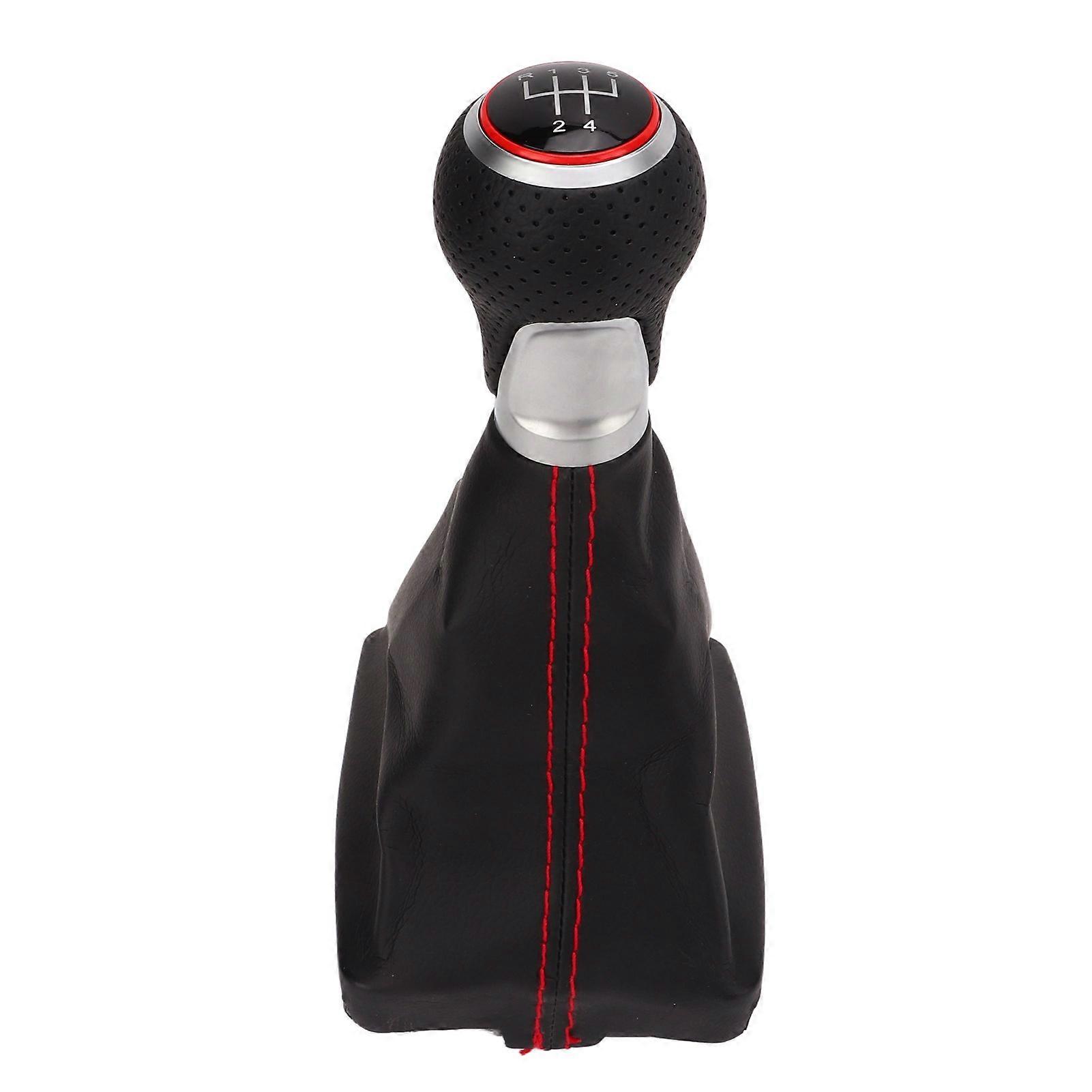 Gear Shift Knob Boot Set 5-trinns PVC Leather Gearstick Lever Gaiter Kit for A6 C6 2004?2011 Red Ring