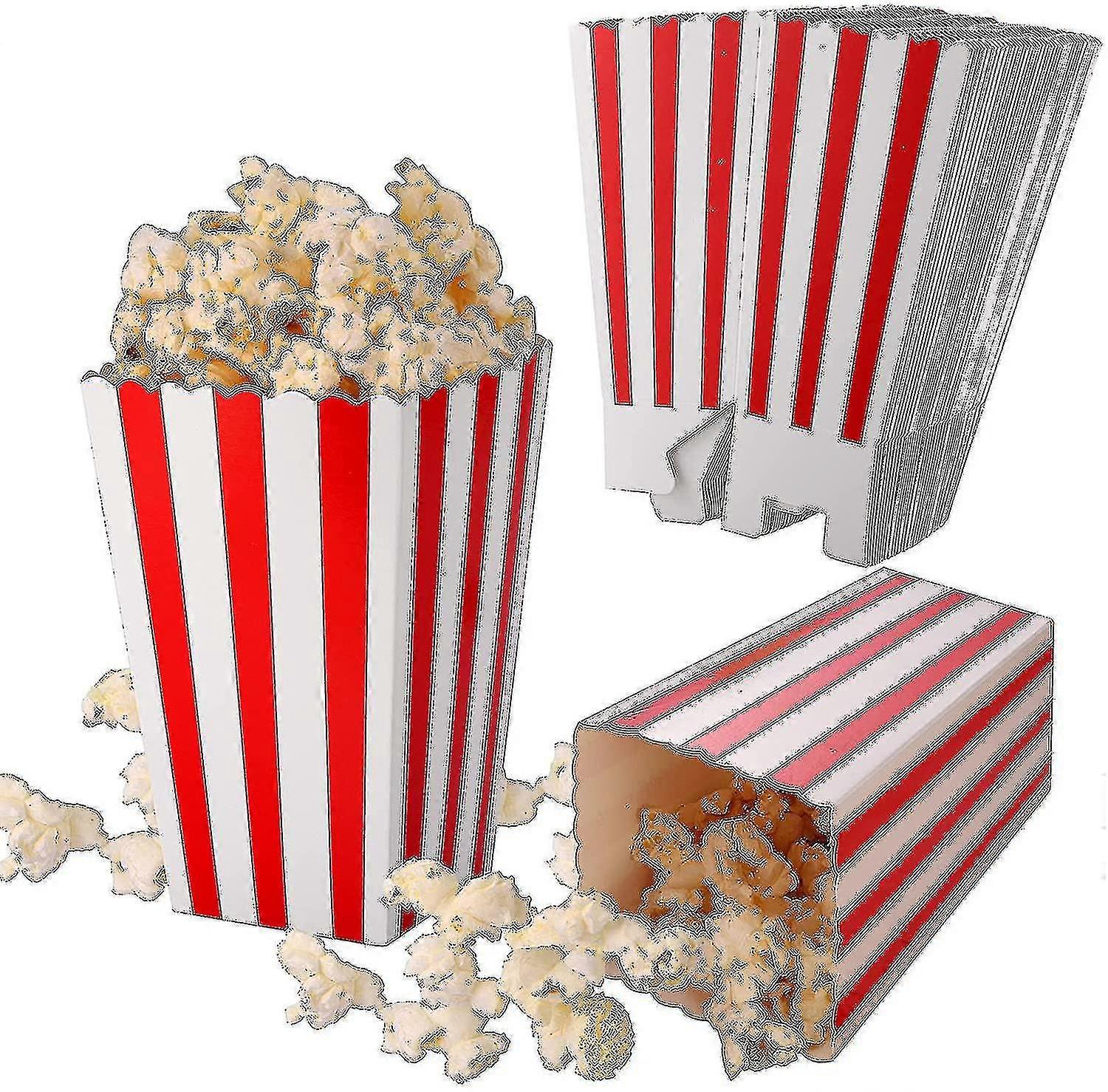 50 Pcs Popcorn Boxes Red And White Striped, Small Paper Candy Containers, Retro
