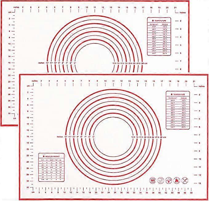 2PCS Silicone Pastry Mat Non Slip with Measurement Fondant Mat, Counter Mat, Dough Rolling Mats, Oven Liner, Pie Crust Mat-Red (16''(W)24''(L))