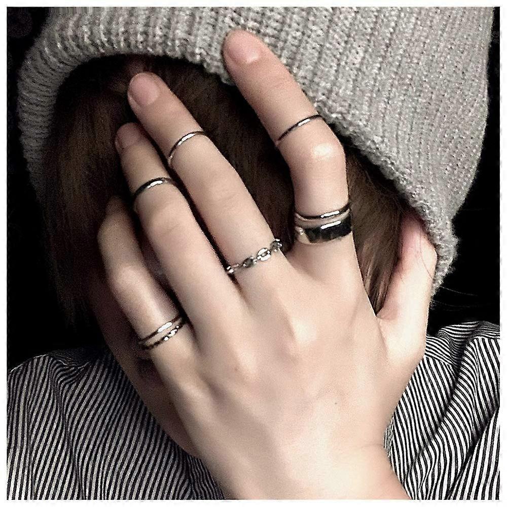 Gothic Knuckle Ring Set 7 Pcs Half Open Finger Ring Silver Punk Stackable Rings For Women Or Men
