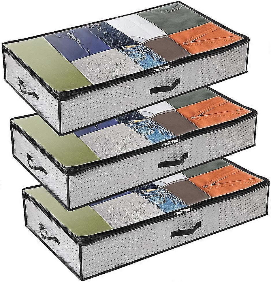 Under Bed Storage Bag 3-pack, Large Non-woven Foldable Under Bed Storage, Quilt