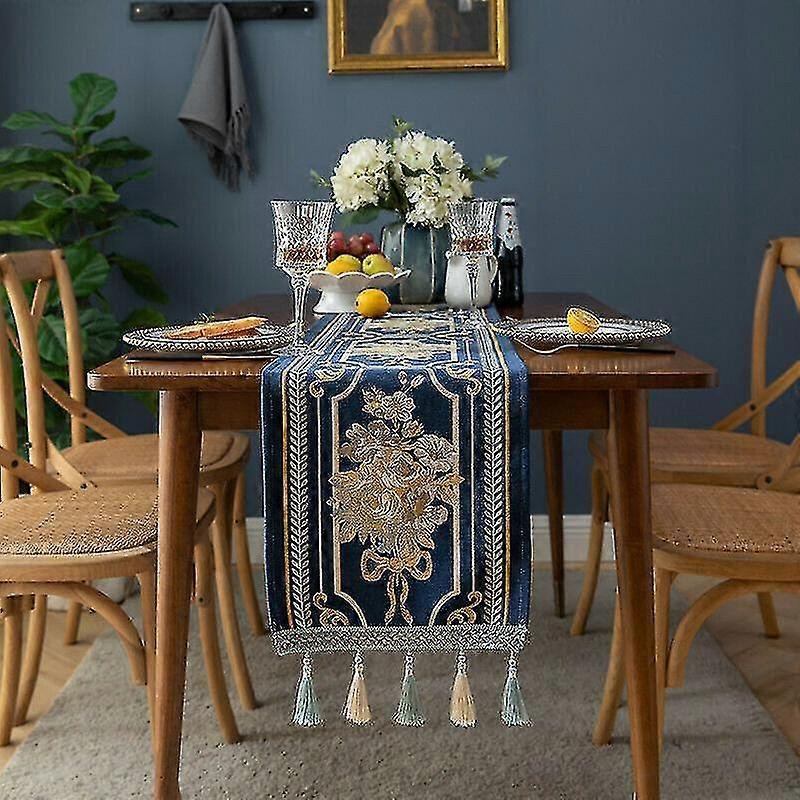 Vintage Floral φούντα Επιτραπέζιος δρομέας Chenille ύφασμα κέντημα Home Dining Decor-D-32X200
