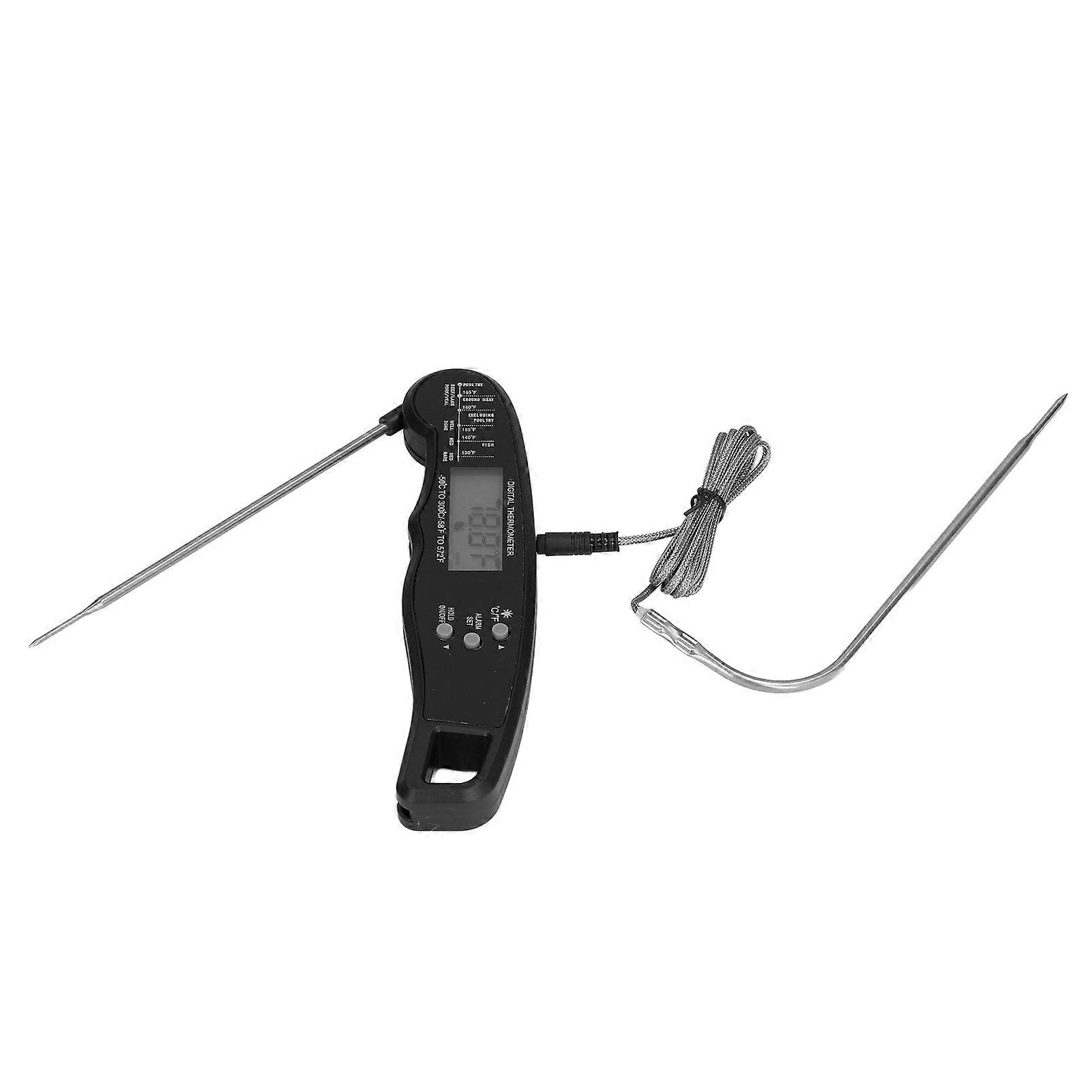 Digital Meat Thermometer BBQ Double Probe LCD Display Black Easy to Store