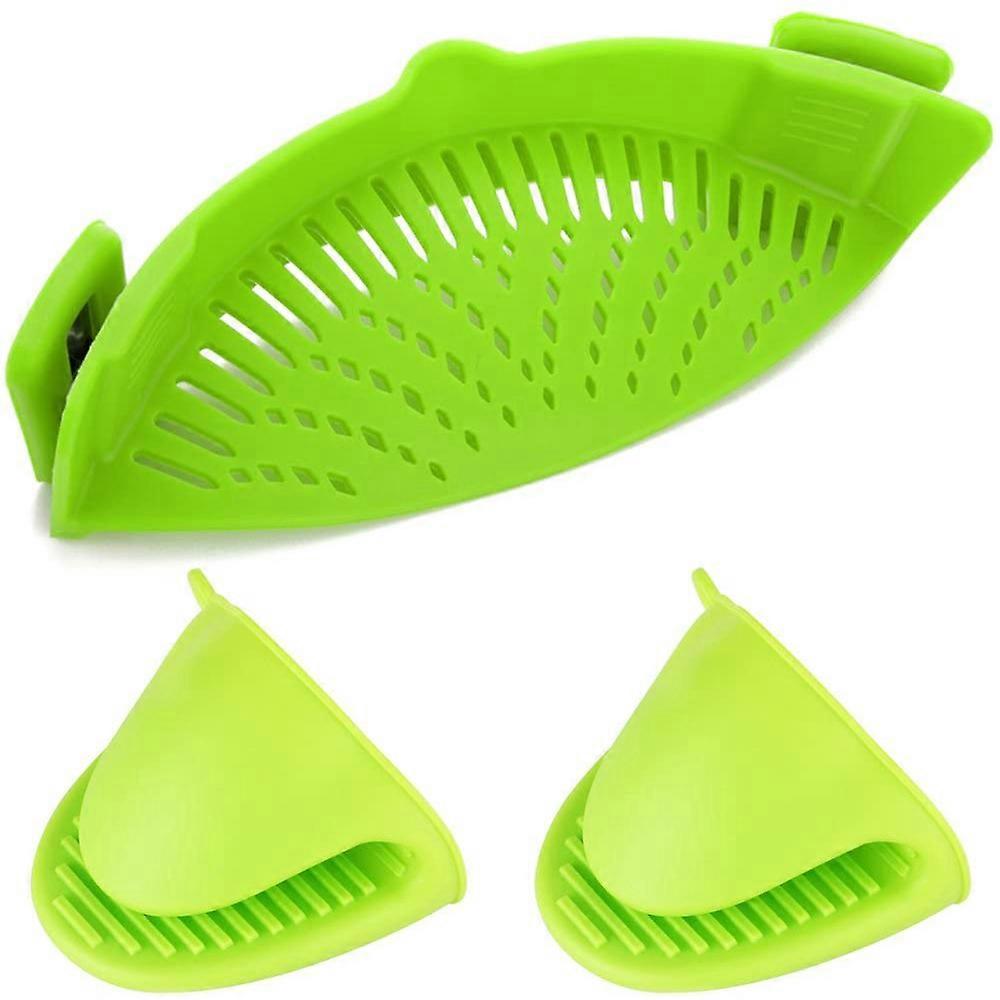 مصفاة سيليكون مع تصميم مشبك و 2 قفازات سيليكون إضافية - يجب أن يكون المطبخ لإجهاد سهل