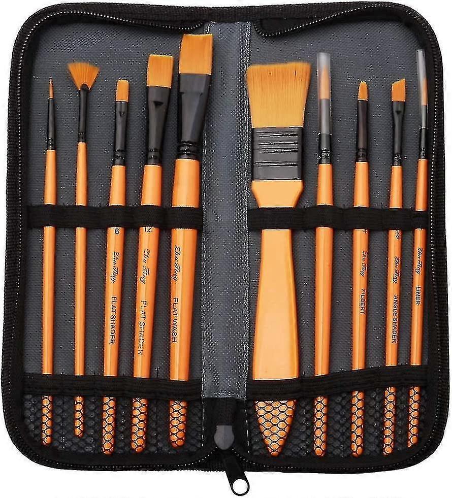 Acrylic Paint Brush Set - 10 Brushes In Wallet,ideal Paint Brush Set Perfect For Beginners Wuqx