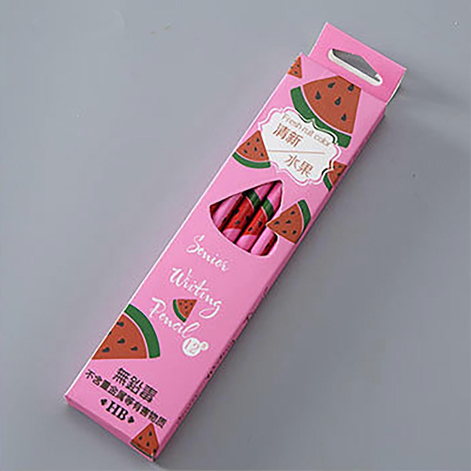 Fruit Pattern HB Pencils - 12pcs, Compressed Wood, Comfortable Grip, Round Pole, Tail Eraser