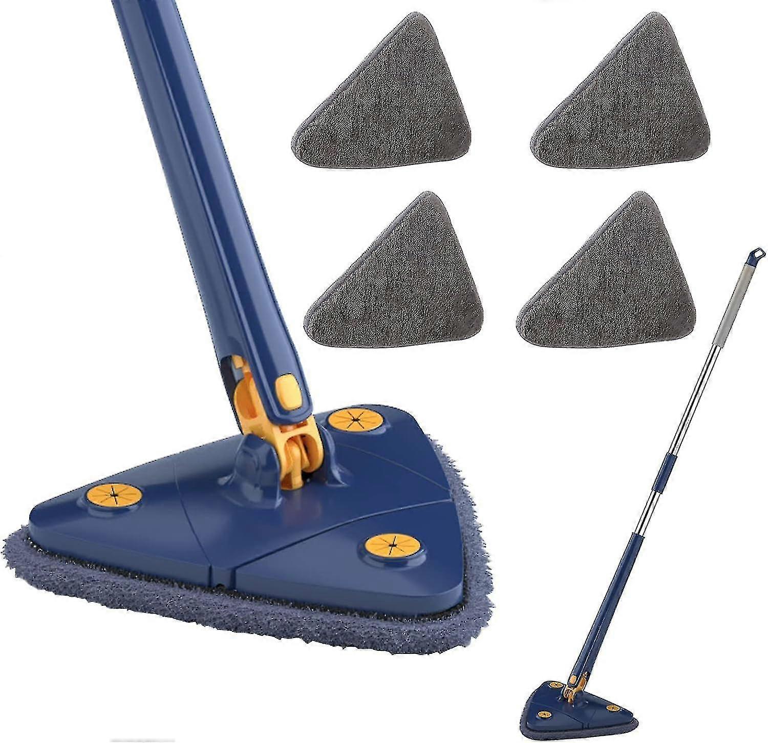 360 Rotating Adjustable Cleaning Mop, Triangular Mop With Automatic Water Compression, For Cleaning Kitchen, Walls, Ceiling, Sofa, Corners (blue + 4 P