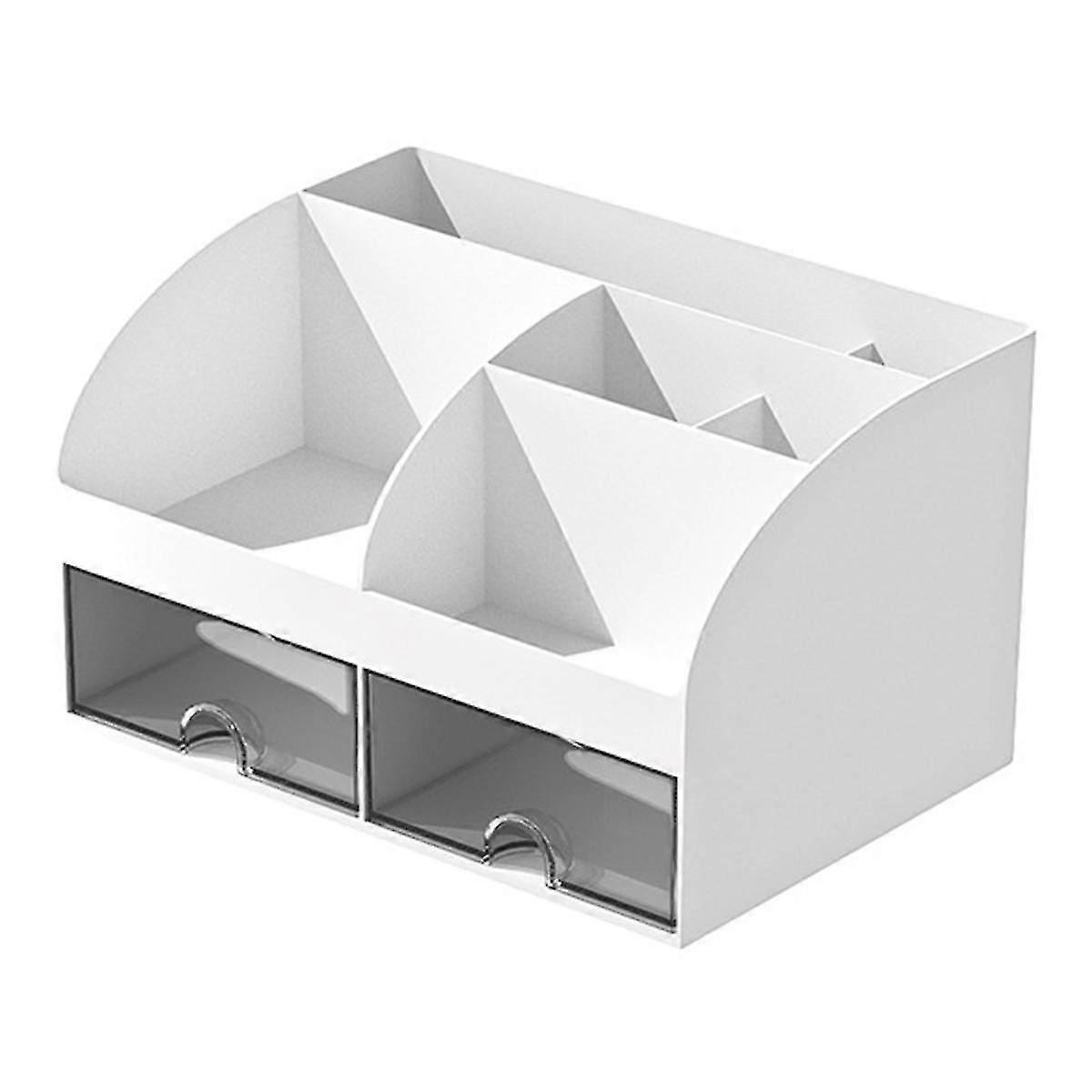 Desk Organiser-office Organiser With 6 Compartments And 2 Small Drawers, Desk Storage Box For Pen Holders, Remote White