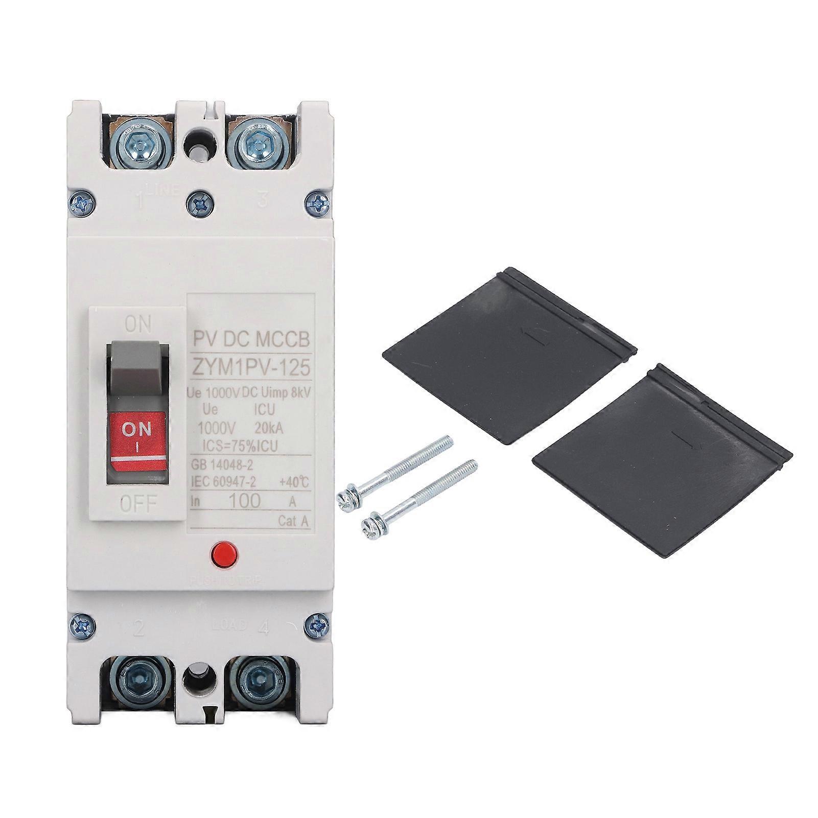 DC Circuit Breaker 2P 100A Flame Retardant Plastic Shell Silver Alloy Contact Short Circuit Protection Switch 1000V